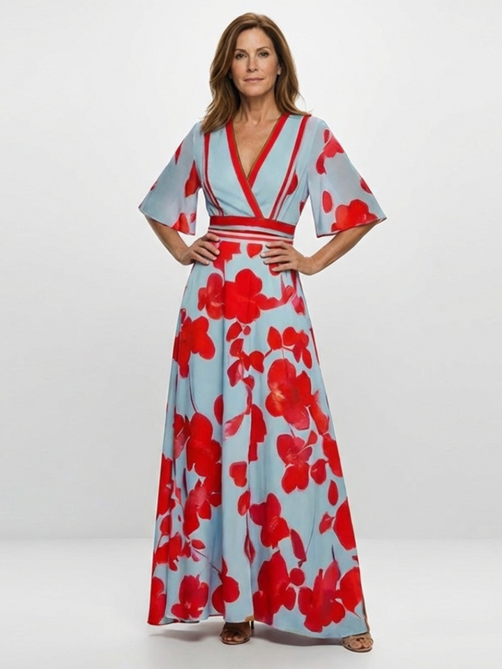 Sydney | Maxi dress with flowers and V-neck