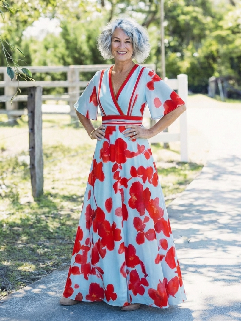 Sydney | Maxi dress with flowers and V-neck