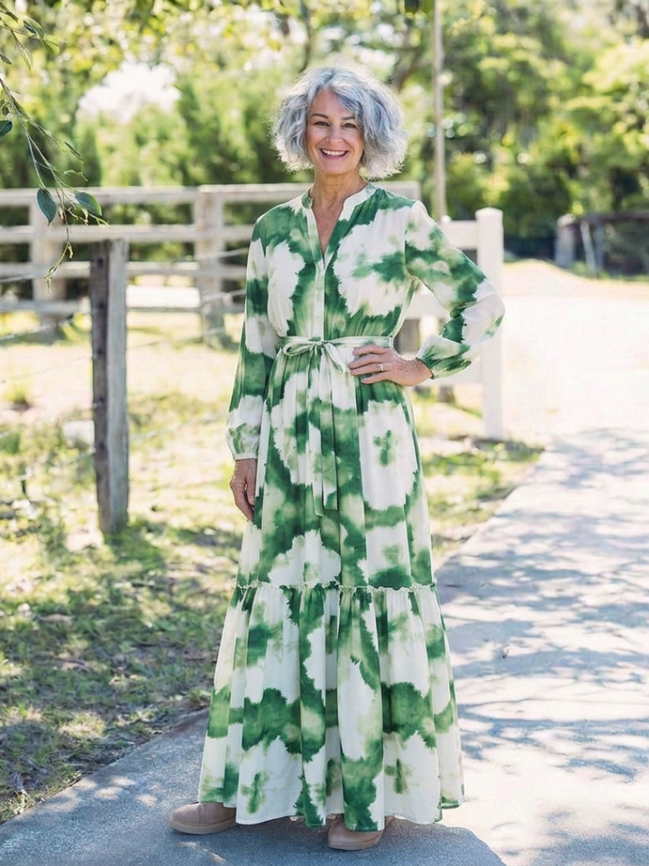 Nicole | Long Sleeve Maxi Dress with Tied Waist