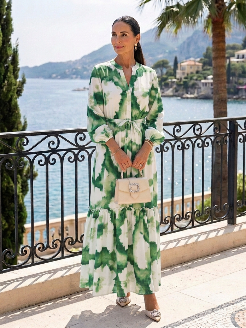Nicole | Long Sleeve Maxi Dress with Tied Waist