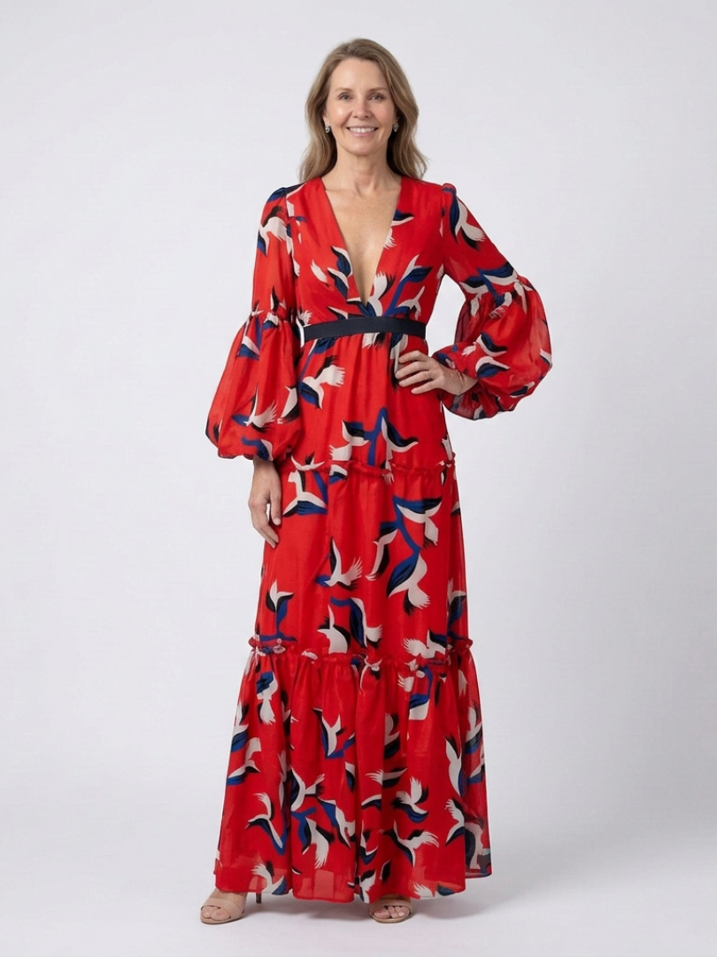 Anna | Maxi dress with long sleeves and tied waist
