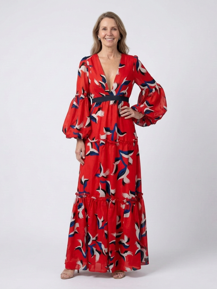 Anna | Maxi dress with long sleeves and tied waist