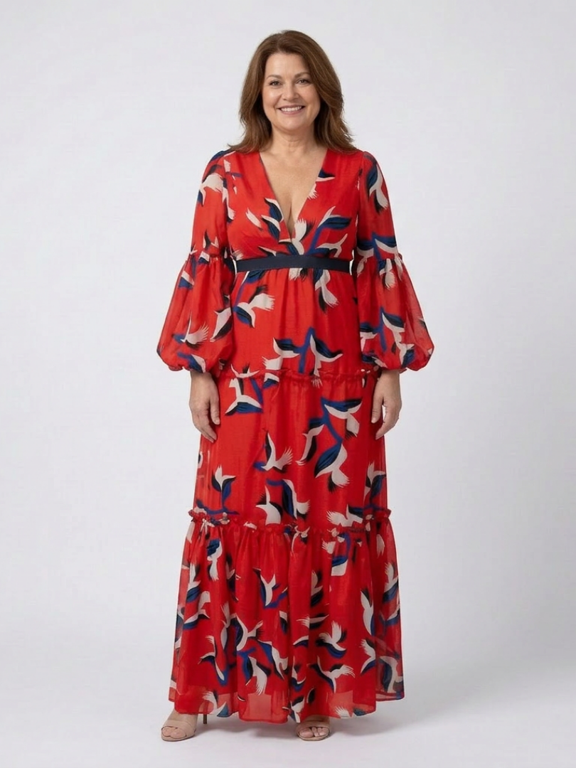 Anna | Maxi dress with long sleeves and tied waist