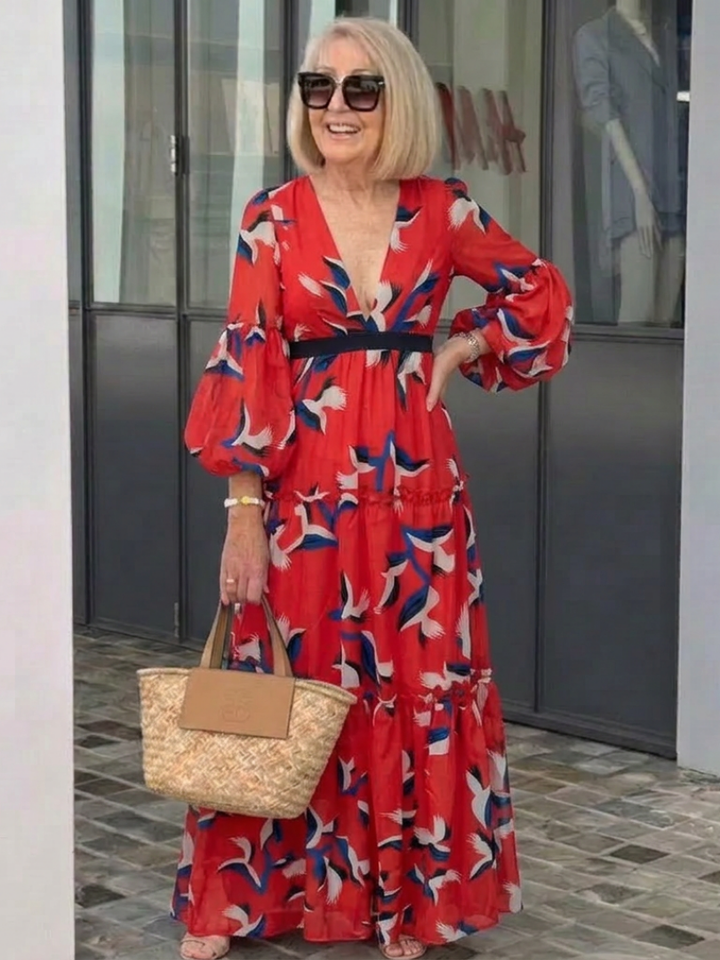 Anna | Maxi dress with long sleeves and tied waist