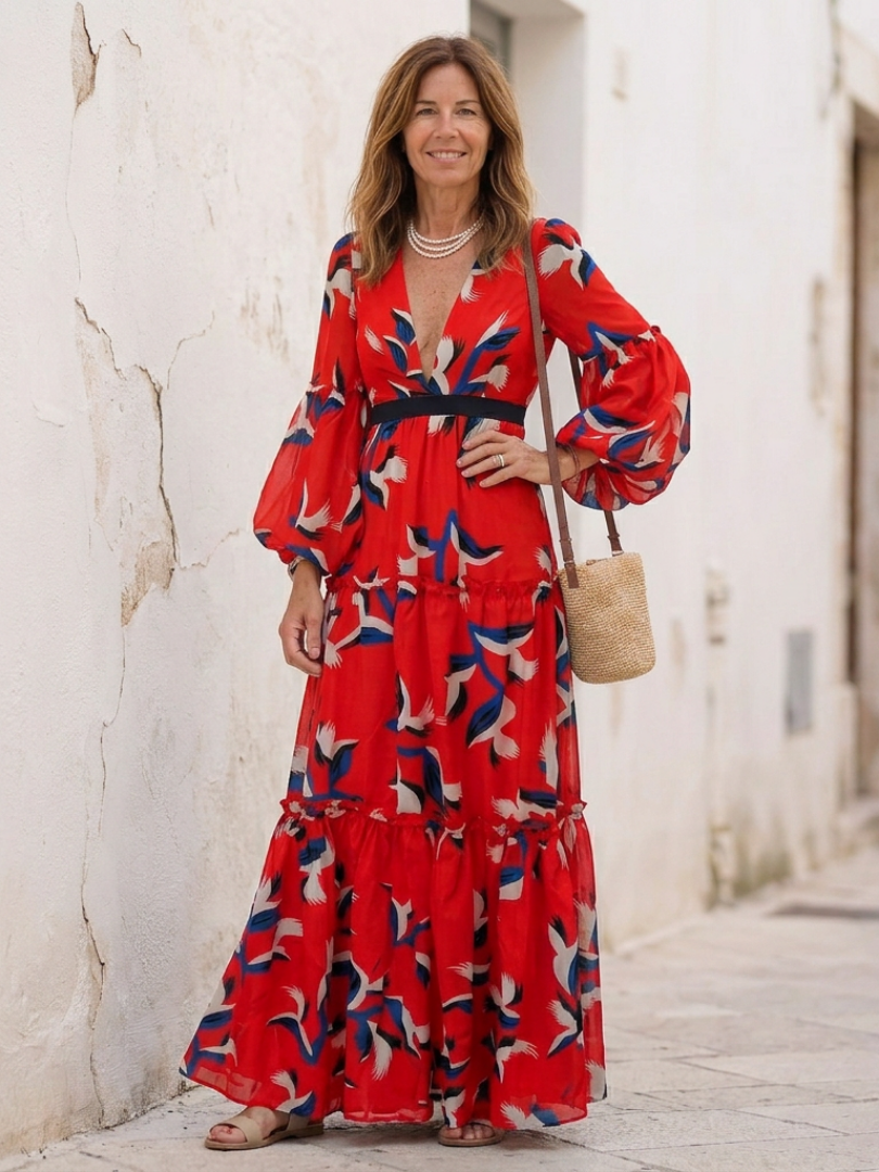 Anna | Maxi dress with long sleeves and tied waist