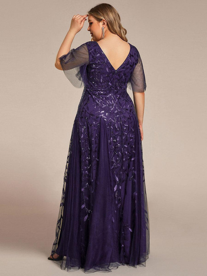 Kaylee | Long Romantic Shimmering Evening Dress with V-Neck and Straps