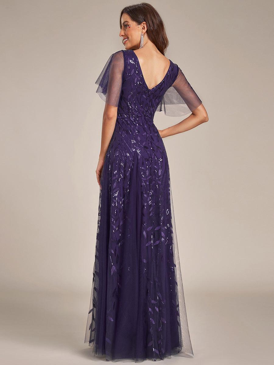 Kaylee | Long Romantic Shimmering Evening Dress with V-Neck and Straps