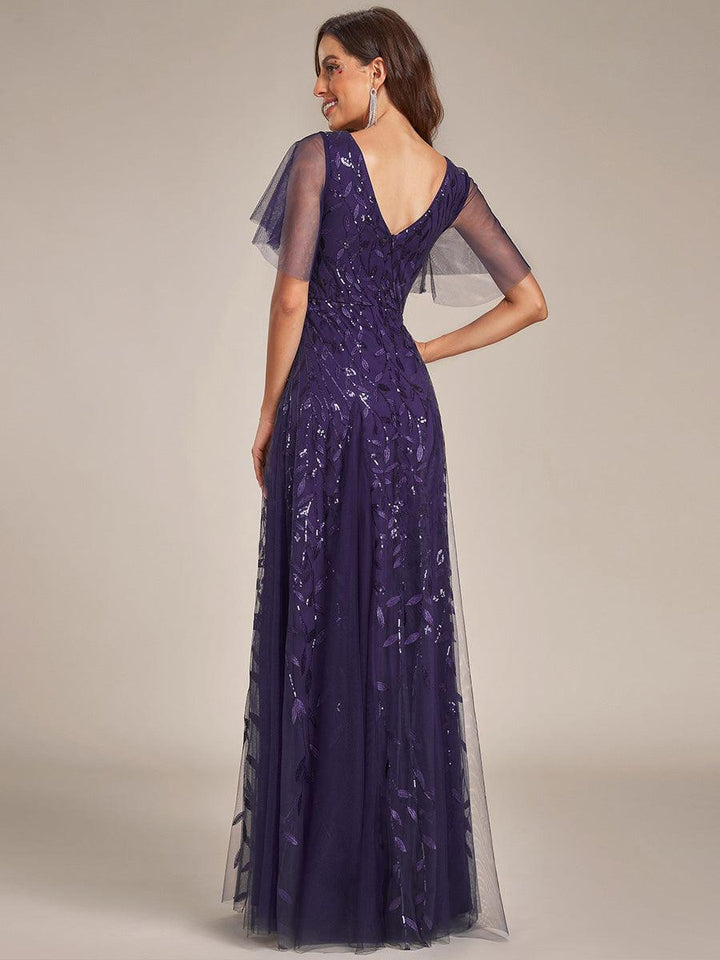 Kaylee | Long Romantic Shimmering Evening Dress with V-Neck and Straps