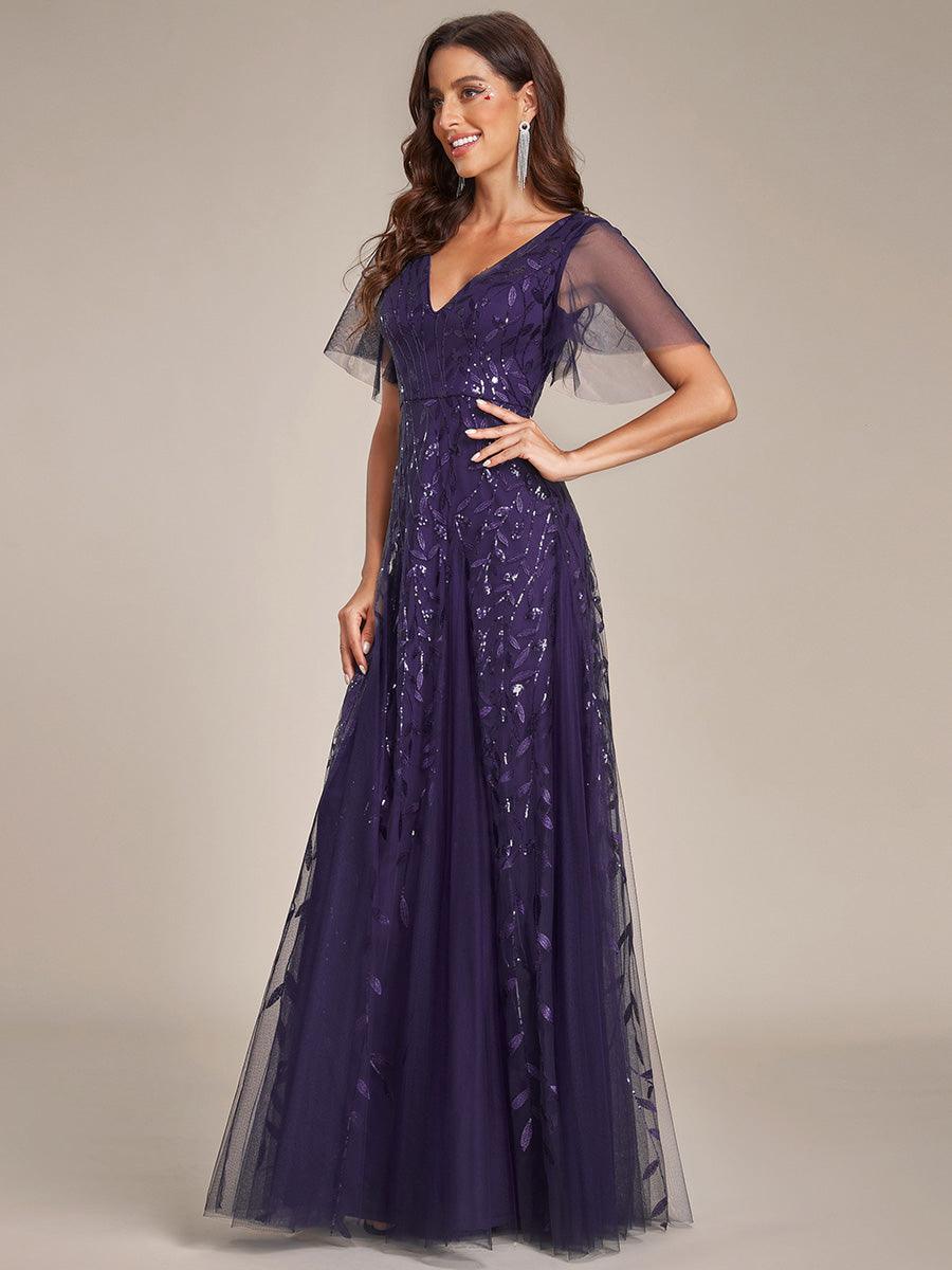 Kaylee | Long Romantic Shimmering Evening Dress with V-Neck and Straps