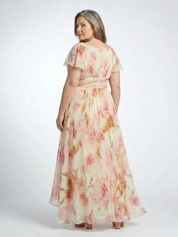 Michelle | Floral Maxi Dress with Short V Sleeves