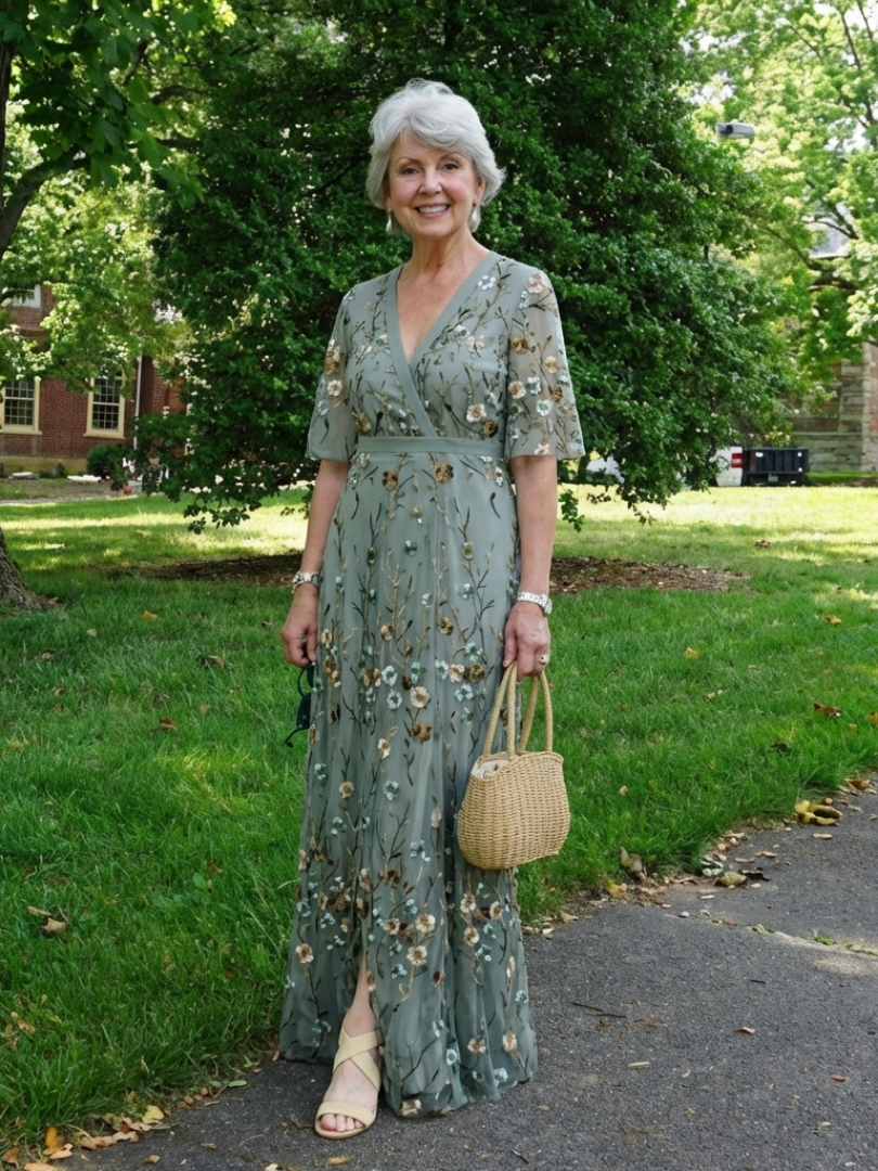 Emily | Embroidered maxi dress with V-neck