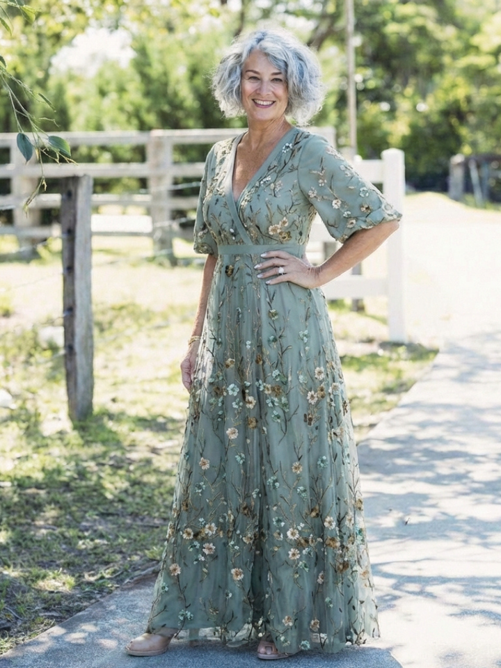 Emily | Embroidered maxi dress with V-neck