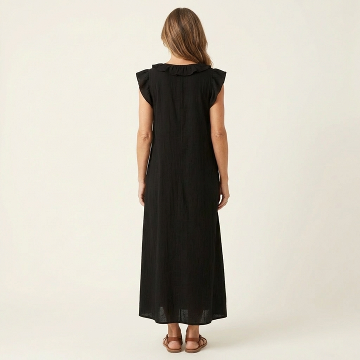 Hannah | Maxi Linen Dress with V Lace