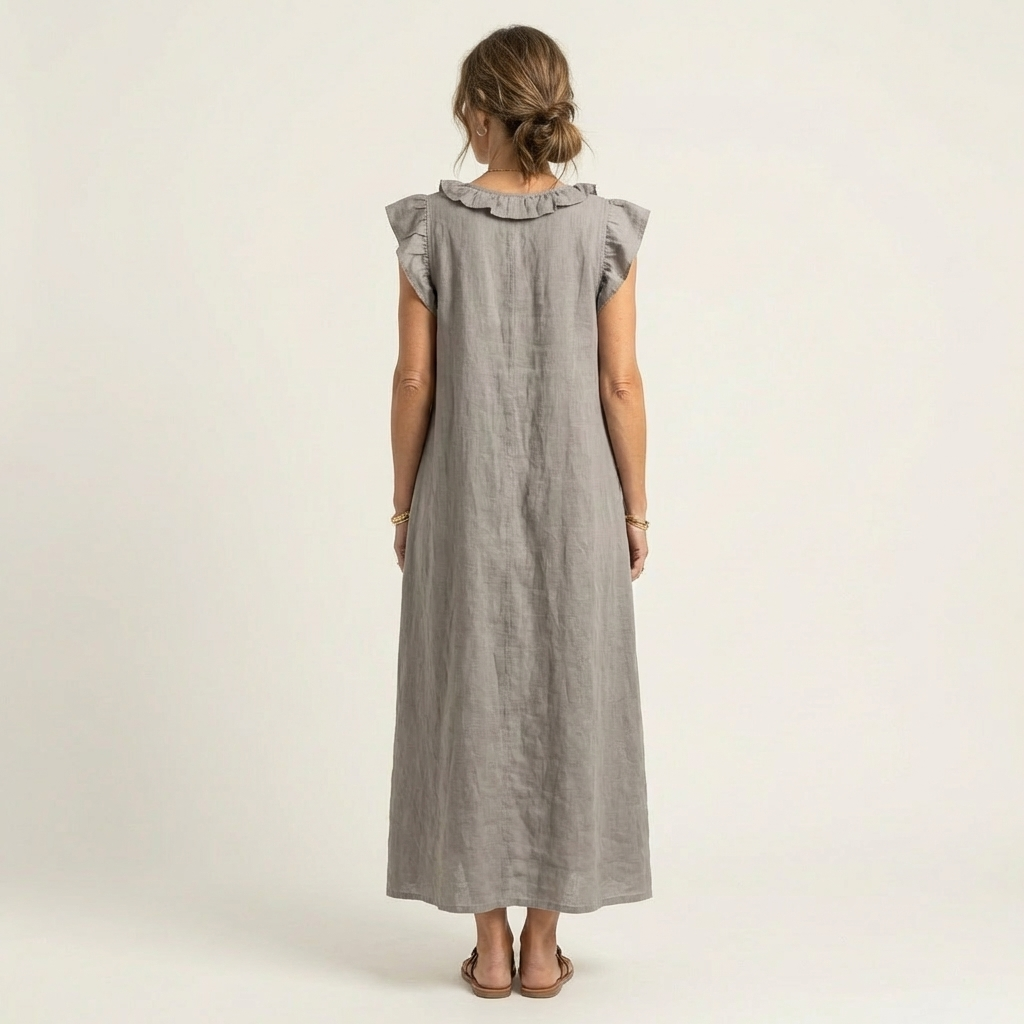 Hannah | Maxi Linen Dress with V Lace