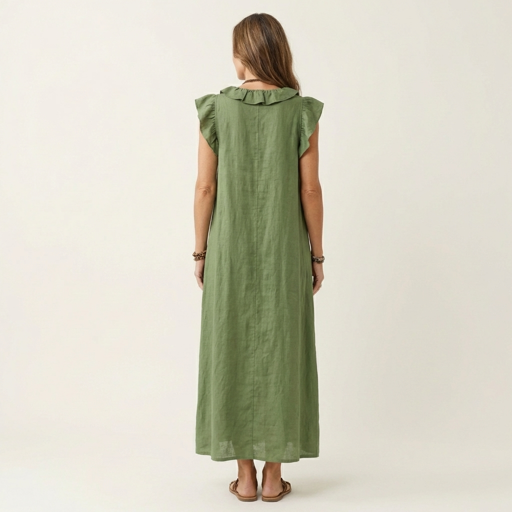 Hannah | Maxi Linen Dress with V Lace
