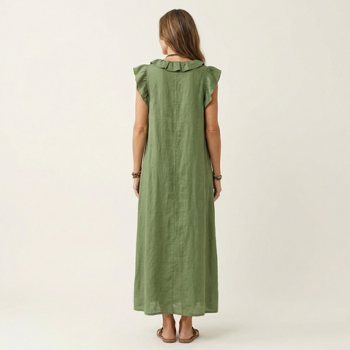 Hannah | Maxi Linen Dress with V Lace
