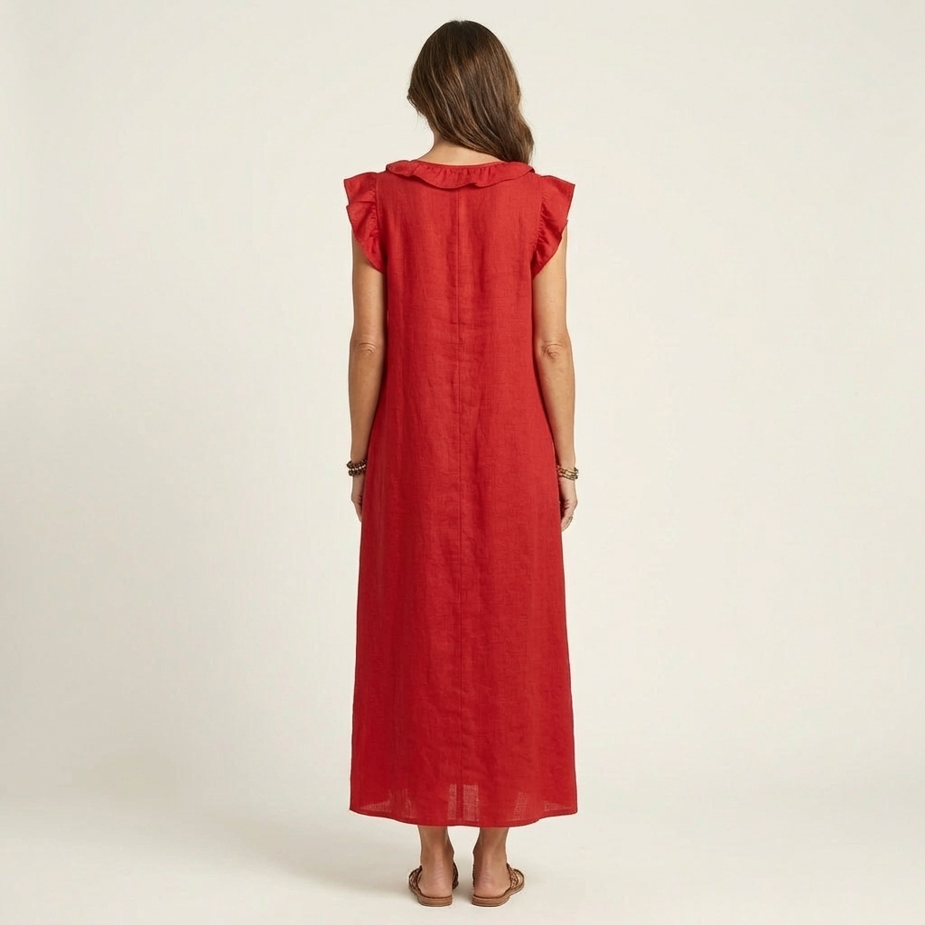 Hannah | Maxi Linen Dress with V Lace