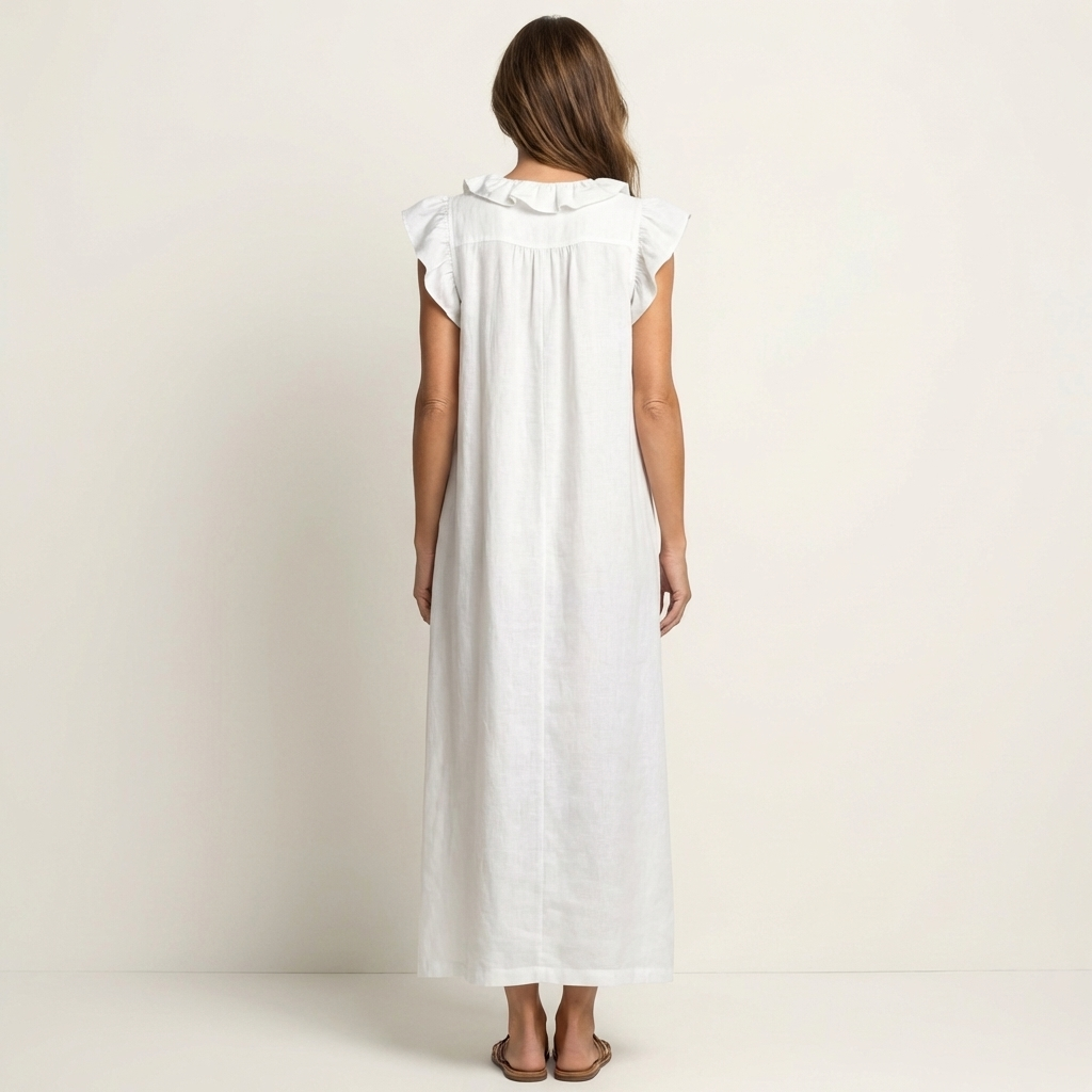 Hannah | Maxi Linen Dress with V Lace