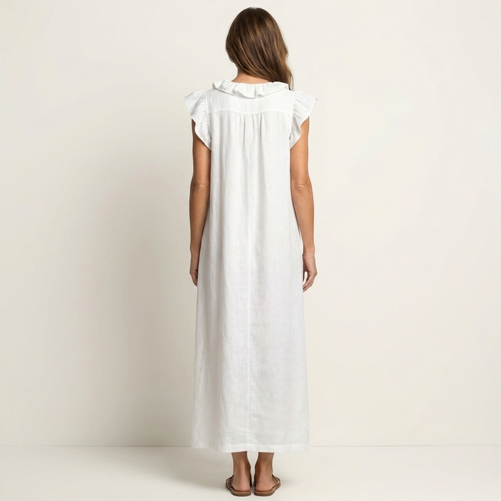 Hannah | Maxi Linen Dress with V Lace