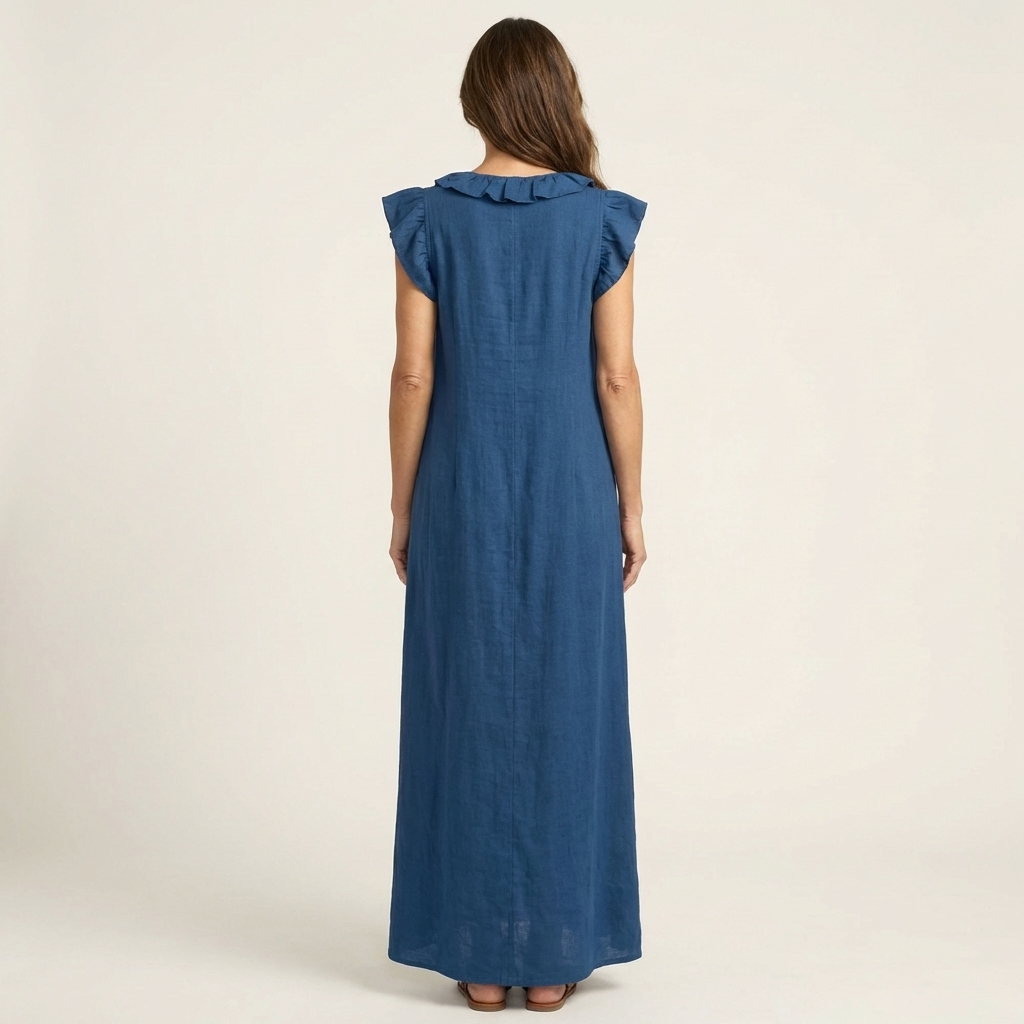 Hannah | Maxi Linen Dress with V Lace