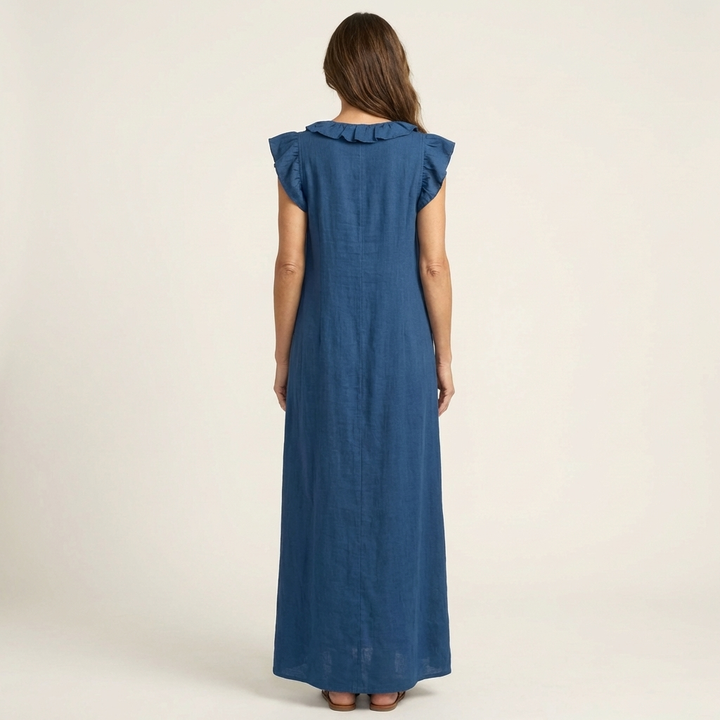 Hannah | Maxi Linen Dress with V Lace