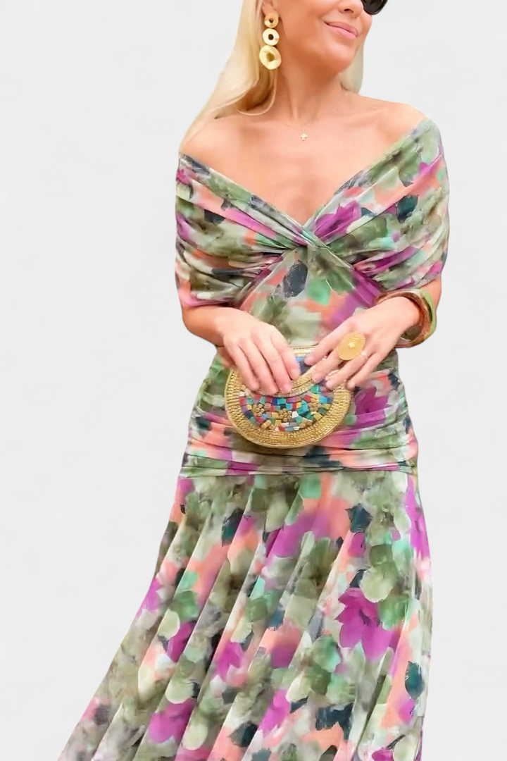 Chloe | Long Floral Dress with V-Neck