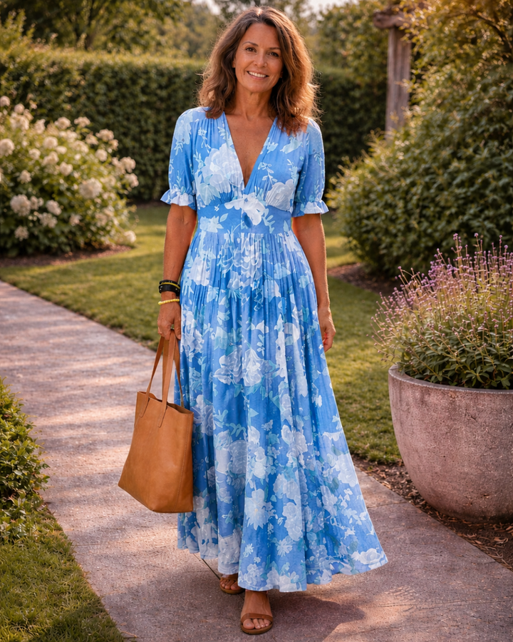 Isabella | Floral Midi Dress Without Sleeves with V-Neck