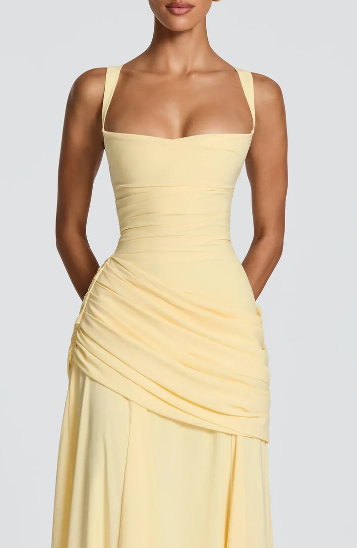 Hailey | Maxi dress with heart-shaped neckline and asymmetrical ruching