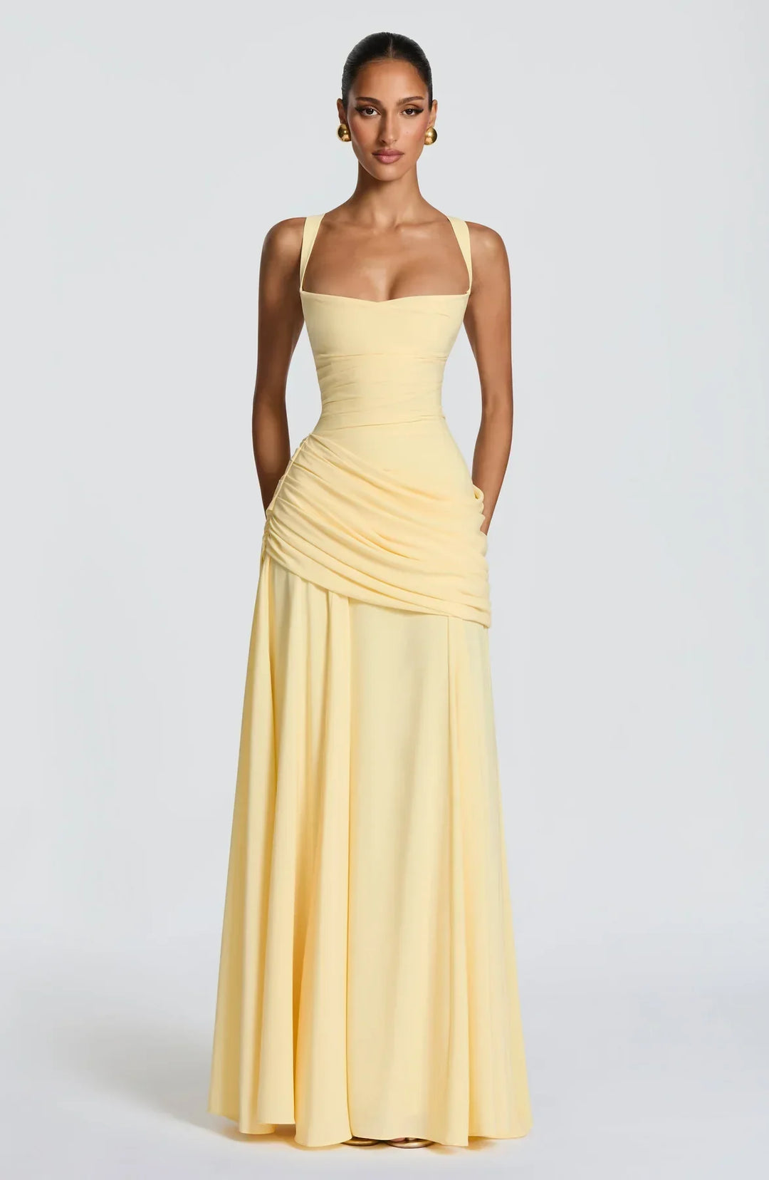 Hailey | Maxi dress with heart-shaped neckline and asymmetrical ruching