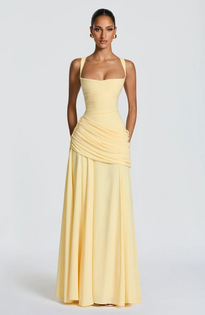 Hailey | Maxi dress with heart-shaped neckline and asymmetrical ruching