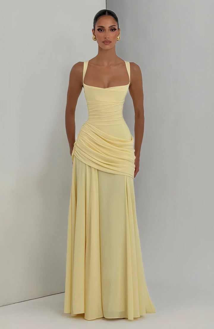 Hailey | Maxi dress with heart-shaped neckline and asymmetrical ruching