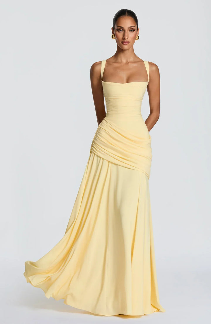 Hailey | Maxi dress with heart-shaped neckline and asymmetrical ruching