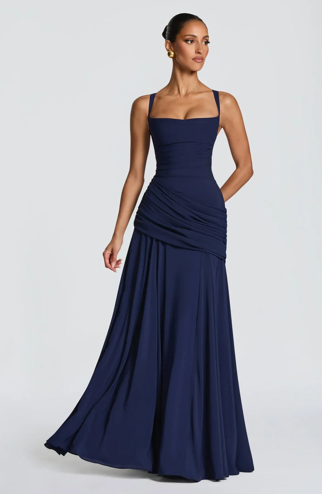 Hailey | Maxi dress with heart-shaped neckline and asymmetrical ruching