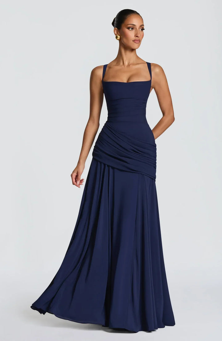 Hailey | Maxi dress with heart-shaped neckline and asymmetrical ruching