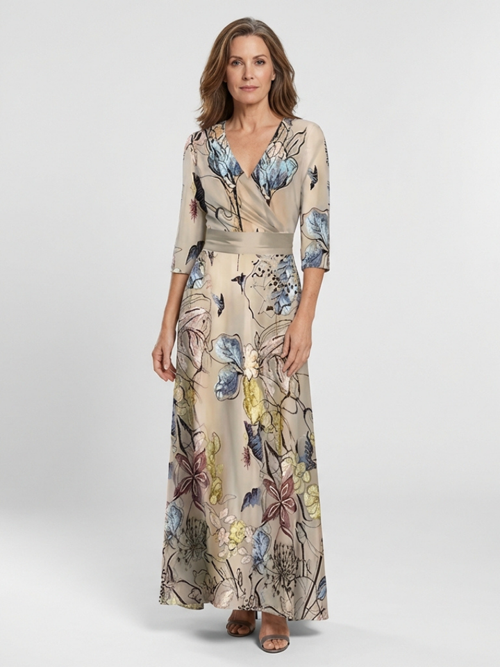 Taylor | Maxi wrap dress with floral print and three-quarter sleeves