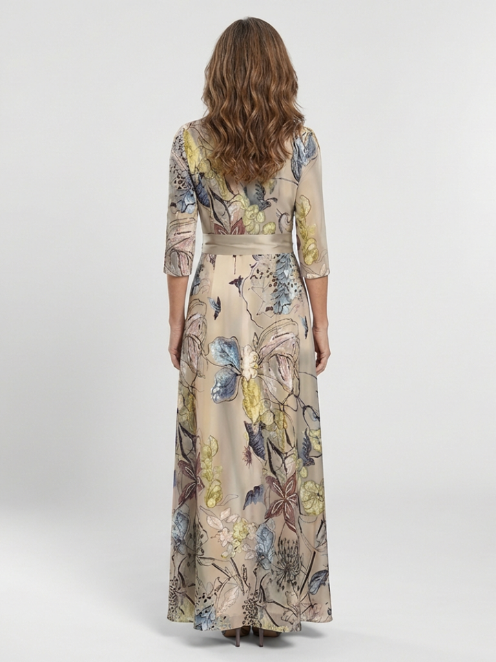 Taylor | Maxi wrap dress with floral print and three-quarter sleeves