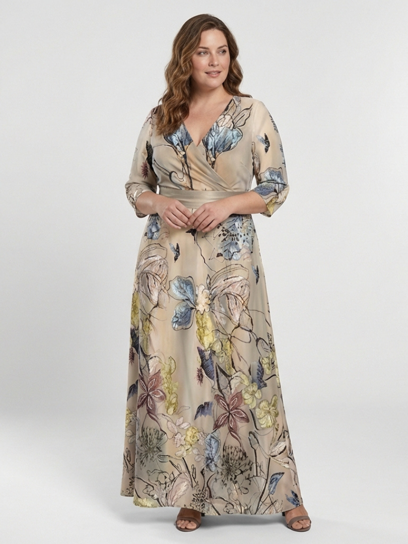 Taylor | Maxi wrap dress with floral print and three-quarter sleeves