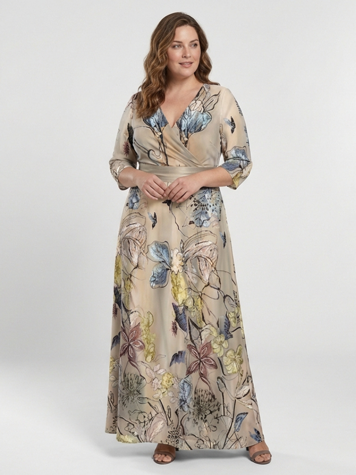 Taylor | Maxi wrap dress with floral print and three-quarter sleeves