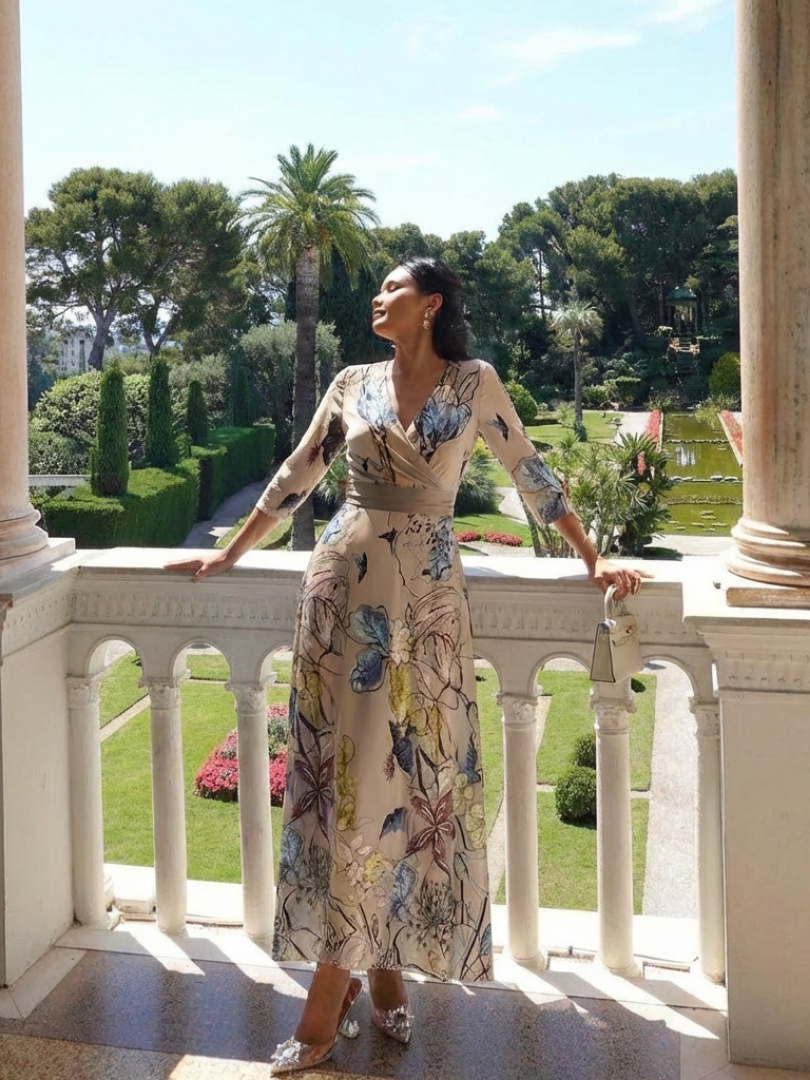 Taylor | Maxi wrap dress with floral print and three-quarter sleeves