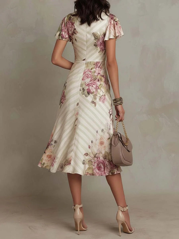Selena | Midi satin dress with floral pattern