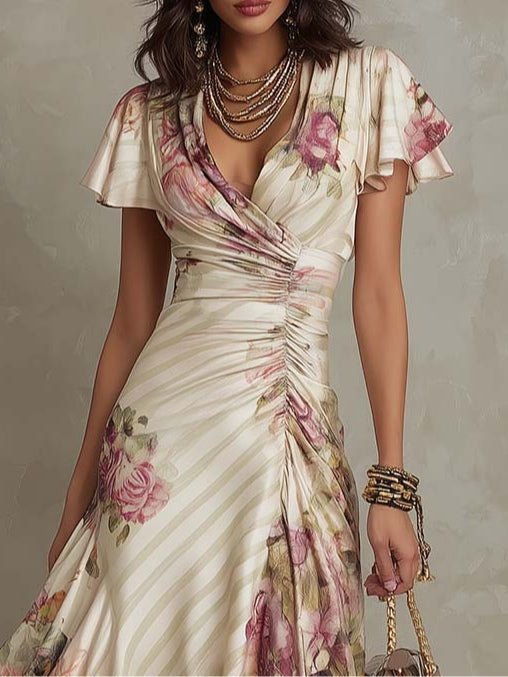 Selena | Midi satin dress with floral pattern