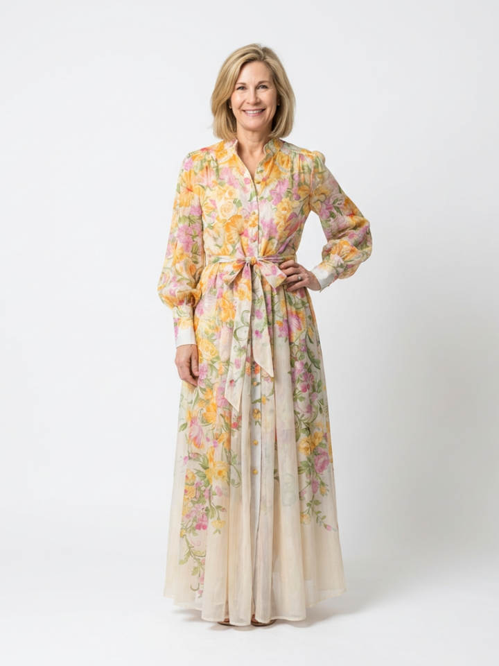 Avery | Long Sleeve Flowing Maxi Dress with Flowers
