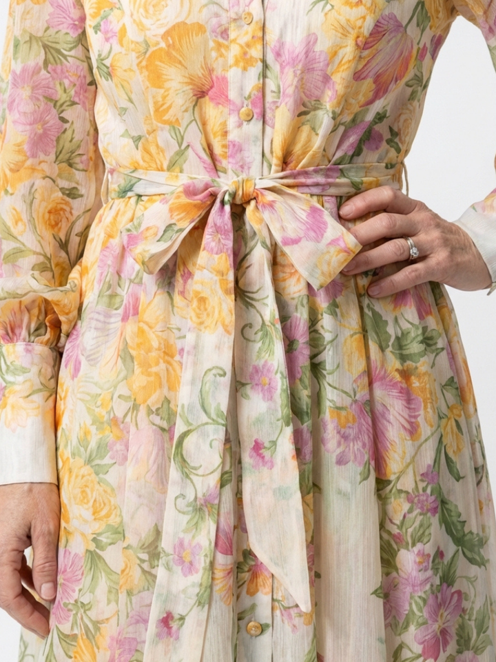 Avery | Long Sleeve Flowing Maxi Dress with Flowers