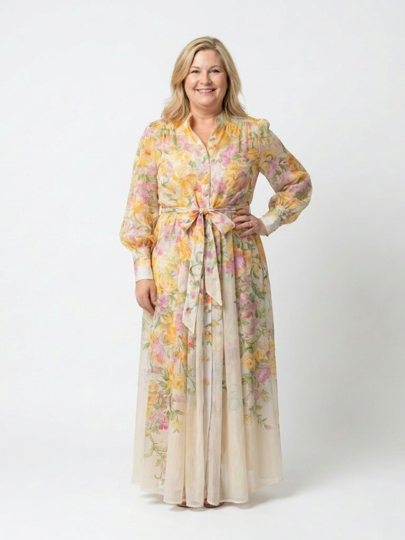 Avery | Long Sleeve Flowing Maxi Dress with Flowers