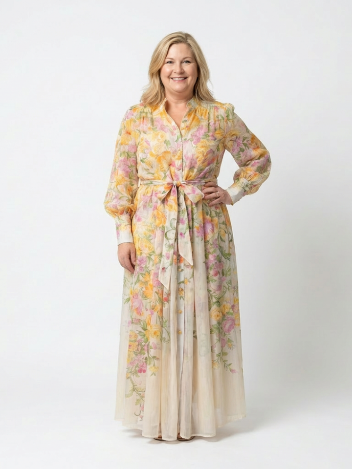 Avery | Long Sleeve Flowing Maxi Dress with Flowers