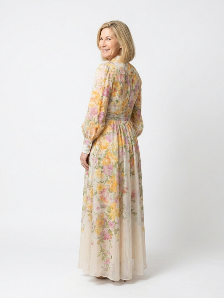 Avery | Long Sleeve Flowing Maxi Dress with Flowers