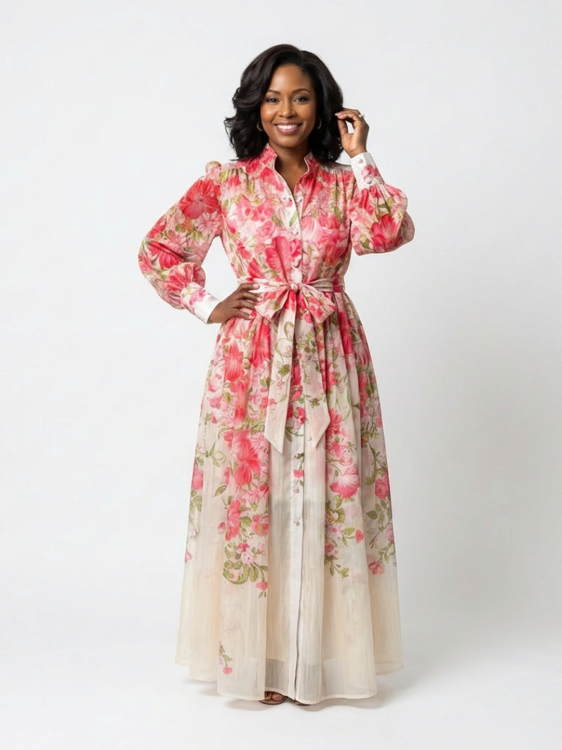 Avery | Long Sleeve Flowing Maxi Dress with Flowers