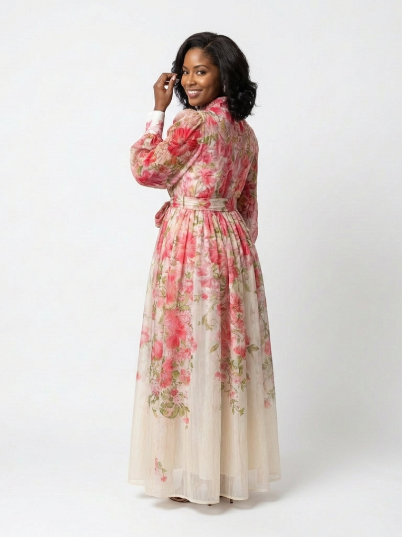 Avery | Long Sleeve Flowing Maxi Dress with Flowers
