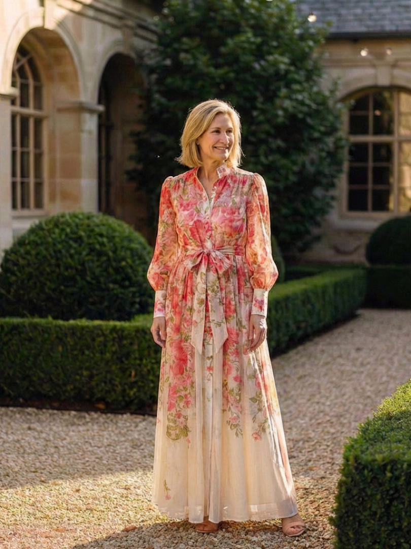 Avery | Long Sleeve Flowing Maxi Dress with Flowers
