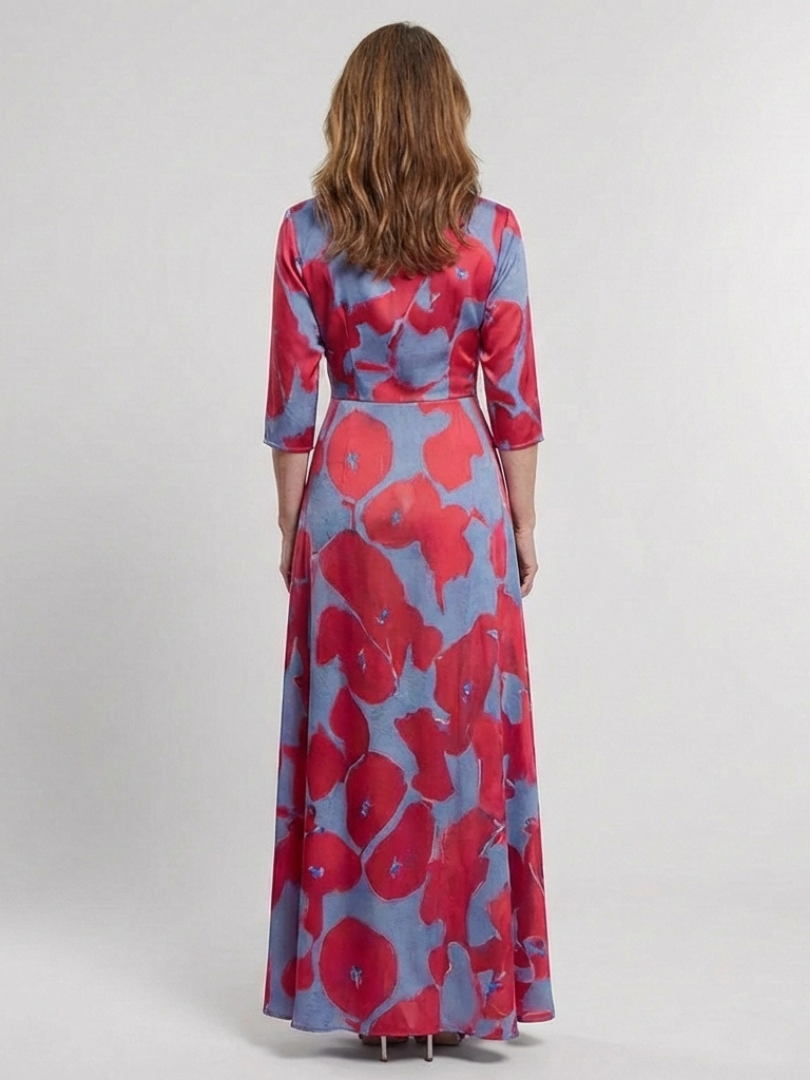 Rebecca | Maxi dress with flowers and three-quarter sleeves